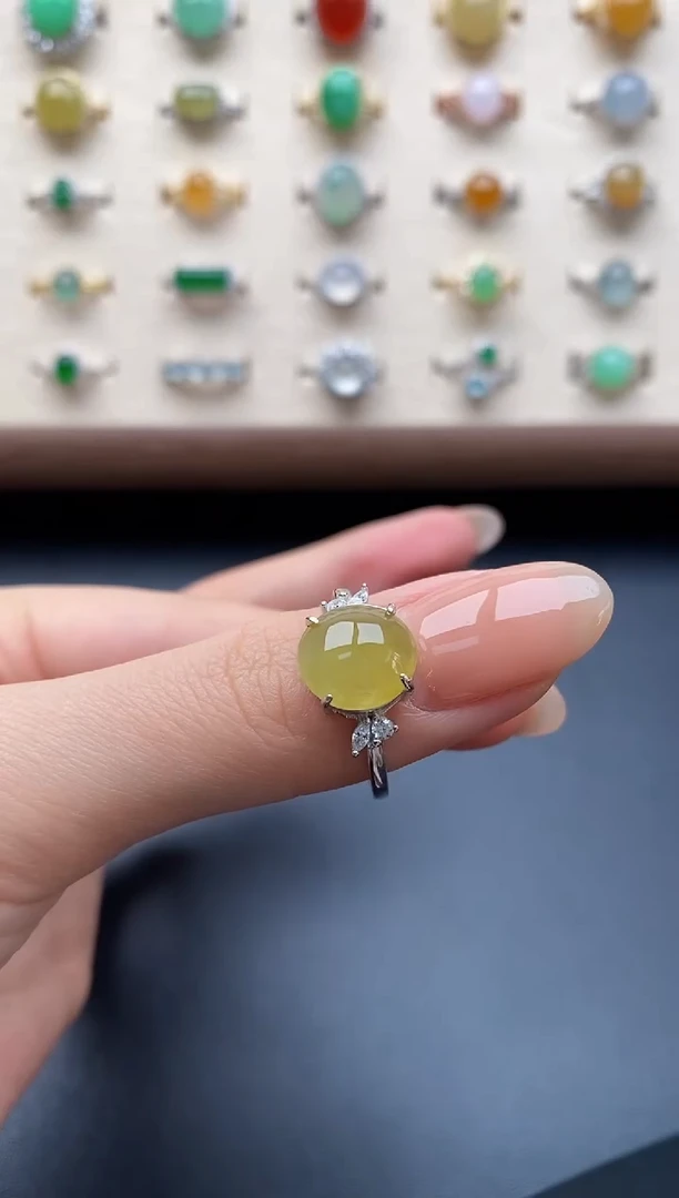 银S925镶嵌戒指翡翠一物一证一礼盒