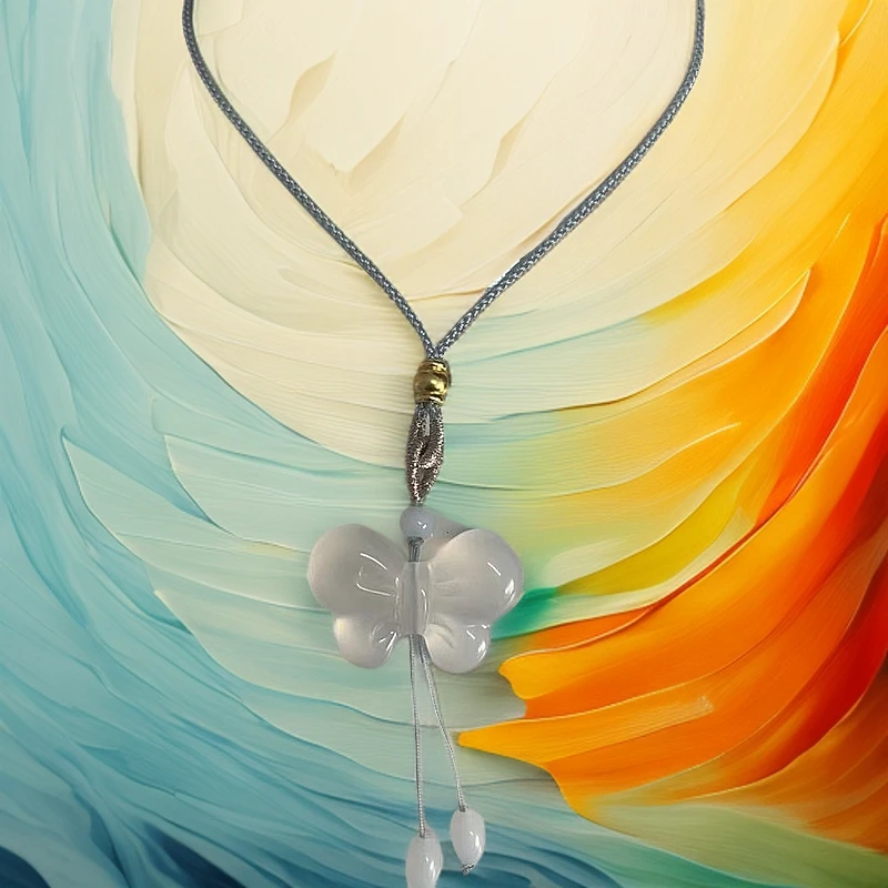 原石原色玛瑙玉髓蝴蝶结吊坠