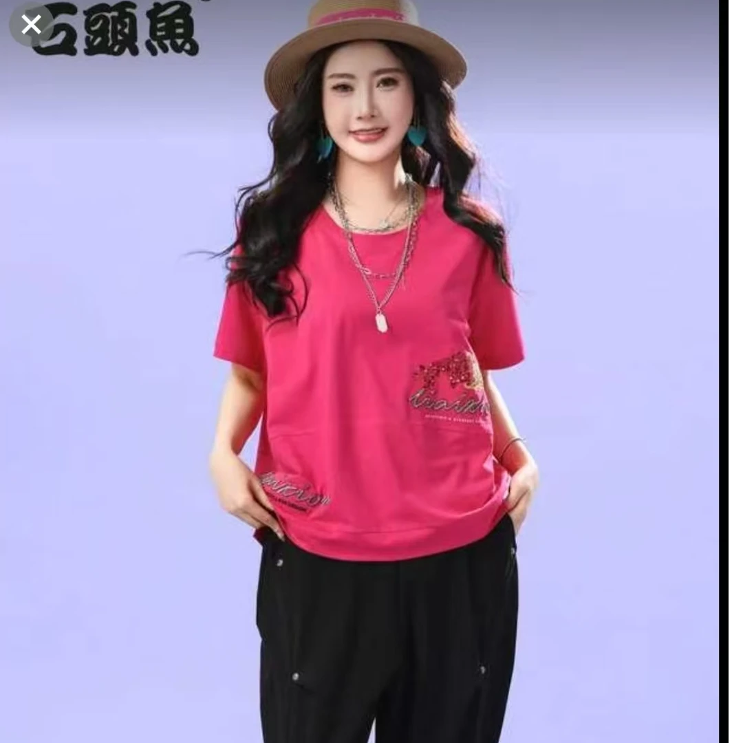 25010石头鱼2025春夏新款大码宽松女上衣