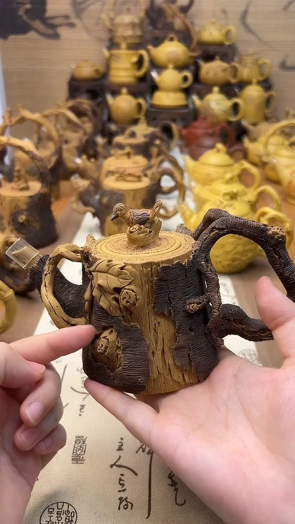 茶壶紫砂嗯***。枯木逢春喜鹊壶