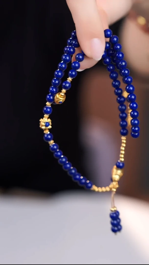 银S925镶嵌青金石手链@