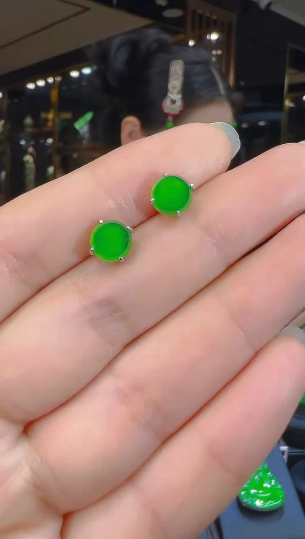 翡翠银S925镶嵌耳饰003（多样性发其一）