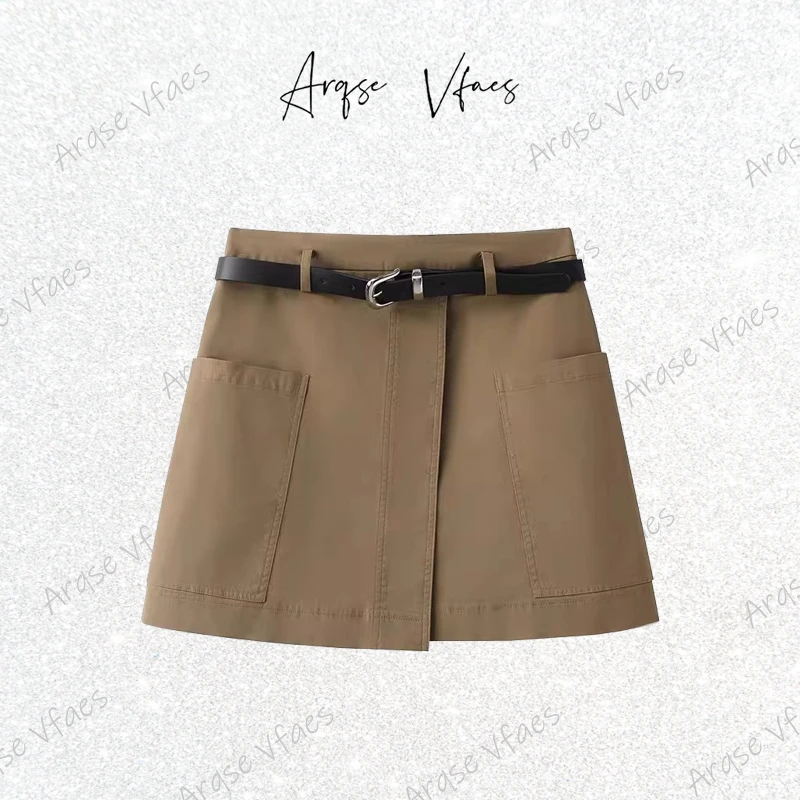 艾家同款2025夏新款工装腰带高腰A字裙半身腰裙百搭短裙50423512