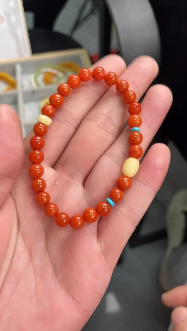 未镶嵌手串南红玛瑙南红单圈蜜蜡手串QF-A434（多样性发一）