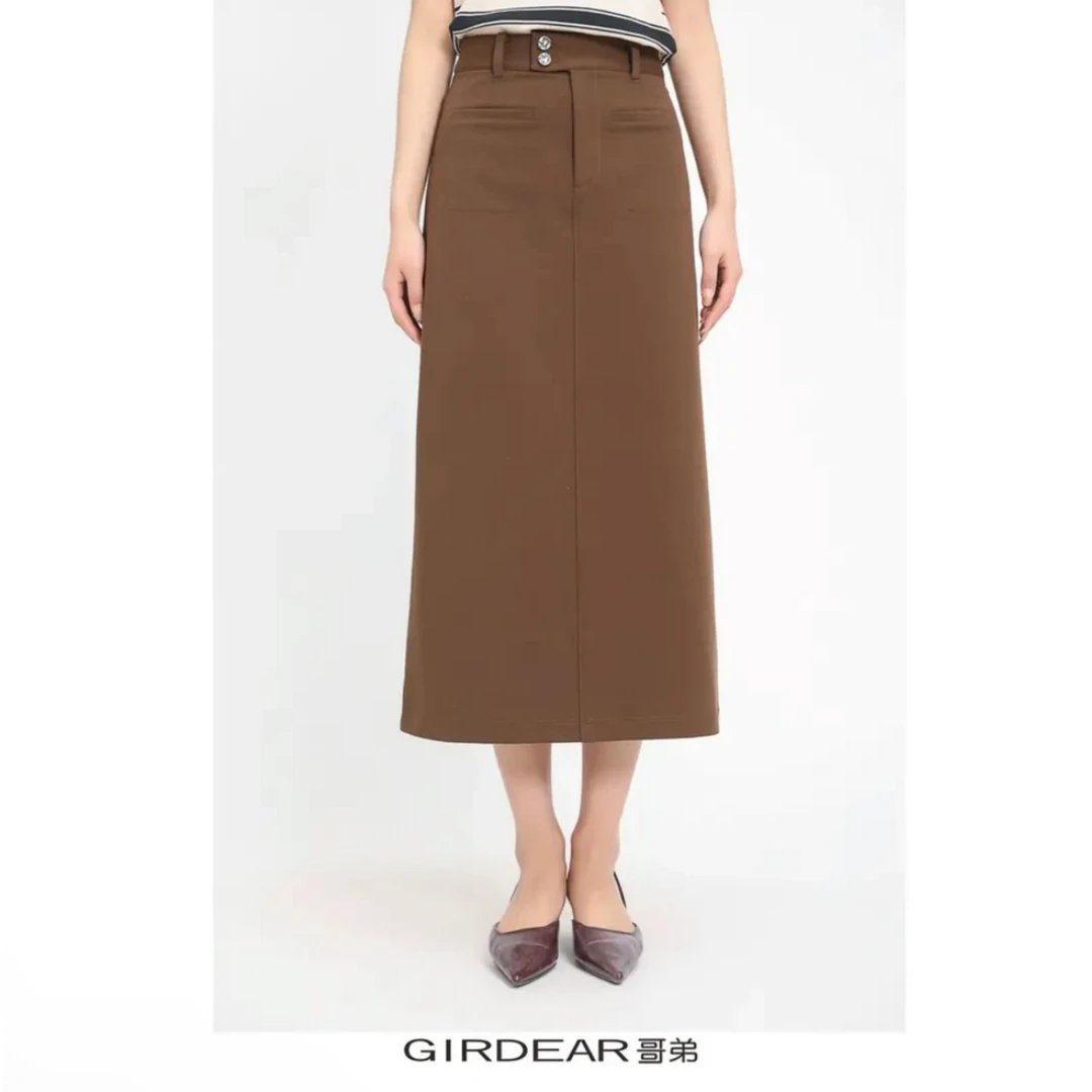 GIRDEAR/哥弟爆款新款时尚百搭洋气高腰双口袋显瘦半身裙1200369