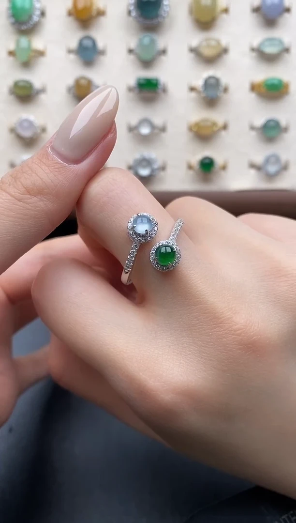 银S925镶嵌戒指翡翠一物一证一礼盒