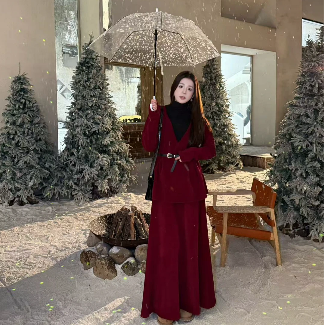 【雯雯】春夏新款拼接上衣遮肉显瘦半身裙套装-24144