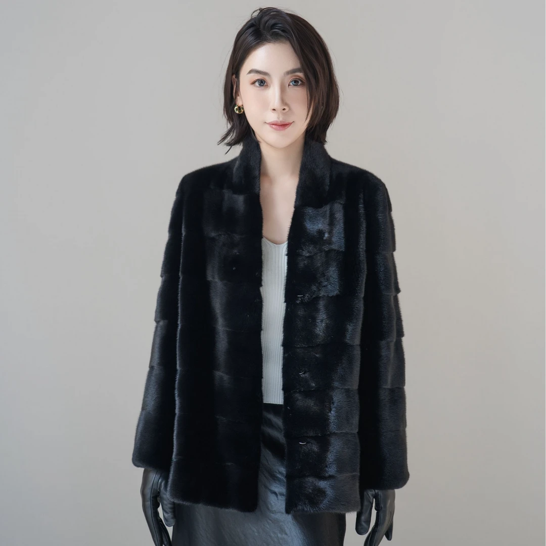 「墨染」傲世夫人进口稀有皮宝嘉美横排显瘦水貂皮草女款外套