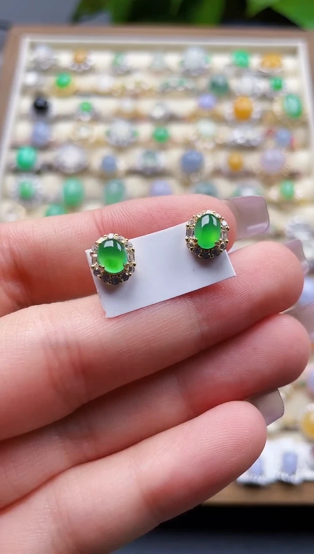 银S925镶嵌翡翠耳饰105