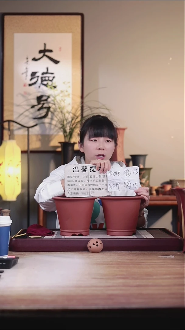 紫砂花盆瑕疵清水泥圆斗笠一对无托