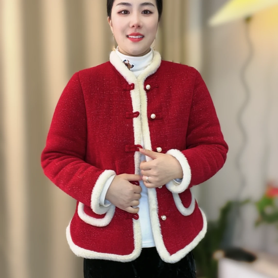 冬季新款加绒加厚保暖棉衣外套女时尚洋气复古国风棉服新中式棉袄