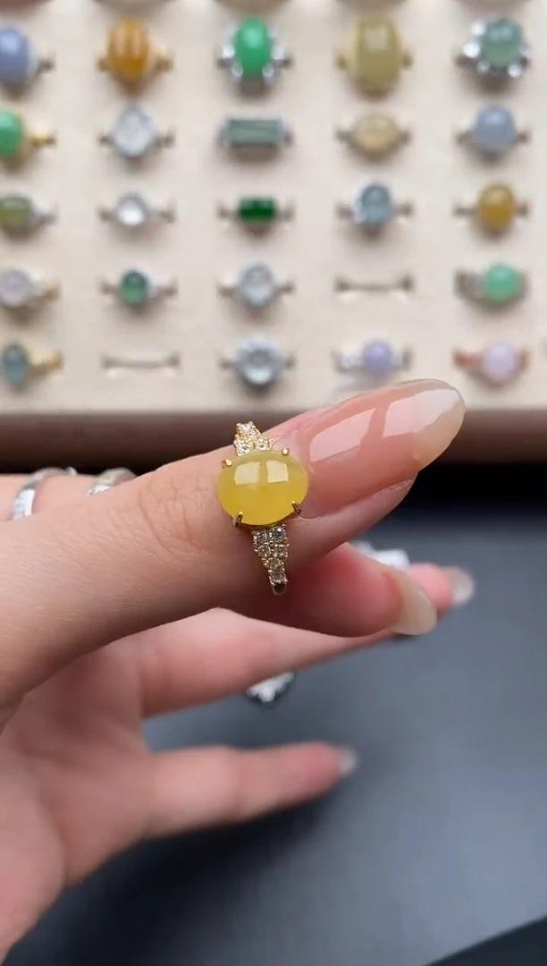 银S925镶嵌戒指翡翠一物一证一礼盒