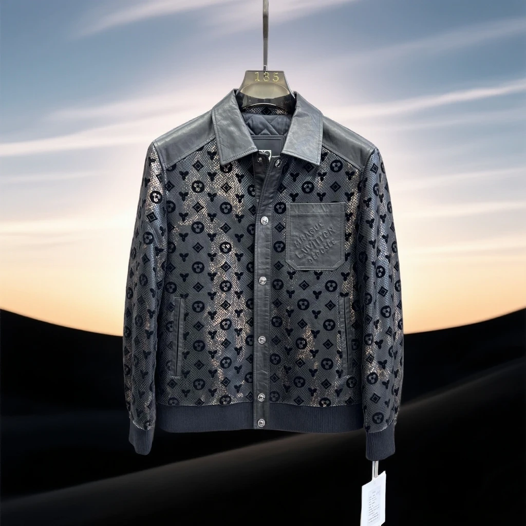 巴赛娜缇时尚气质翻领男士休闲夹克秋冬新款个性数码提花夹棉外套