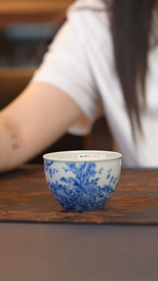 瓷语青花花鸟缸杯