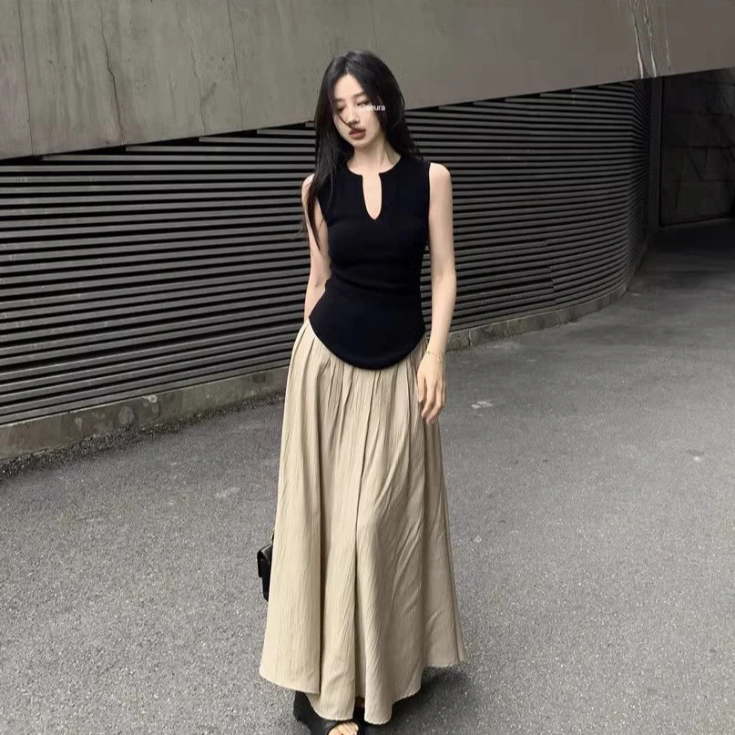 时髦轻奢高级无袖针织背心女夏季爆款小众气质高腰半身裙两件套