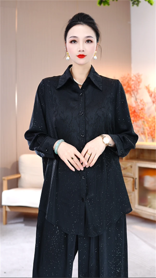 2025春夏高奢套装丨黑玫瑰丨波点宽松减龄中袖两件套-2534#