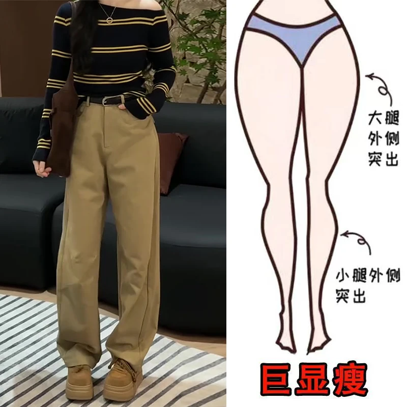 早秋新款时尚简约设计通勤风遮肉显瘦高腰宽松直筒阔腿拖地长裤