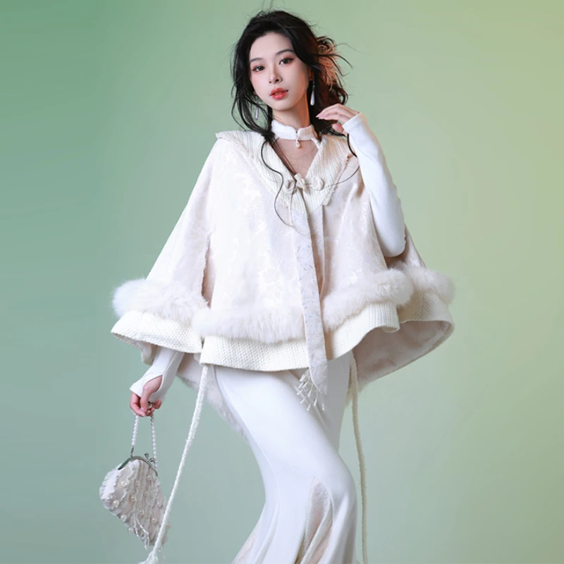 四斤自制【染冬】原创新中式雪尼尔披肩斗篷内里加绒加厚外搭开衫