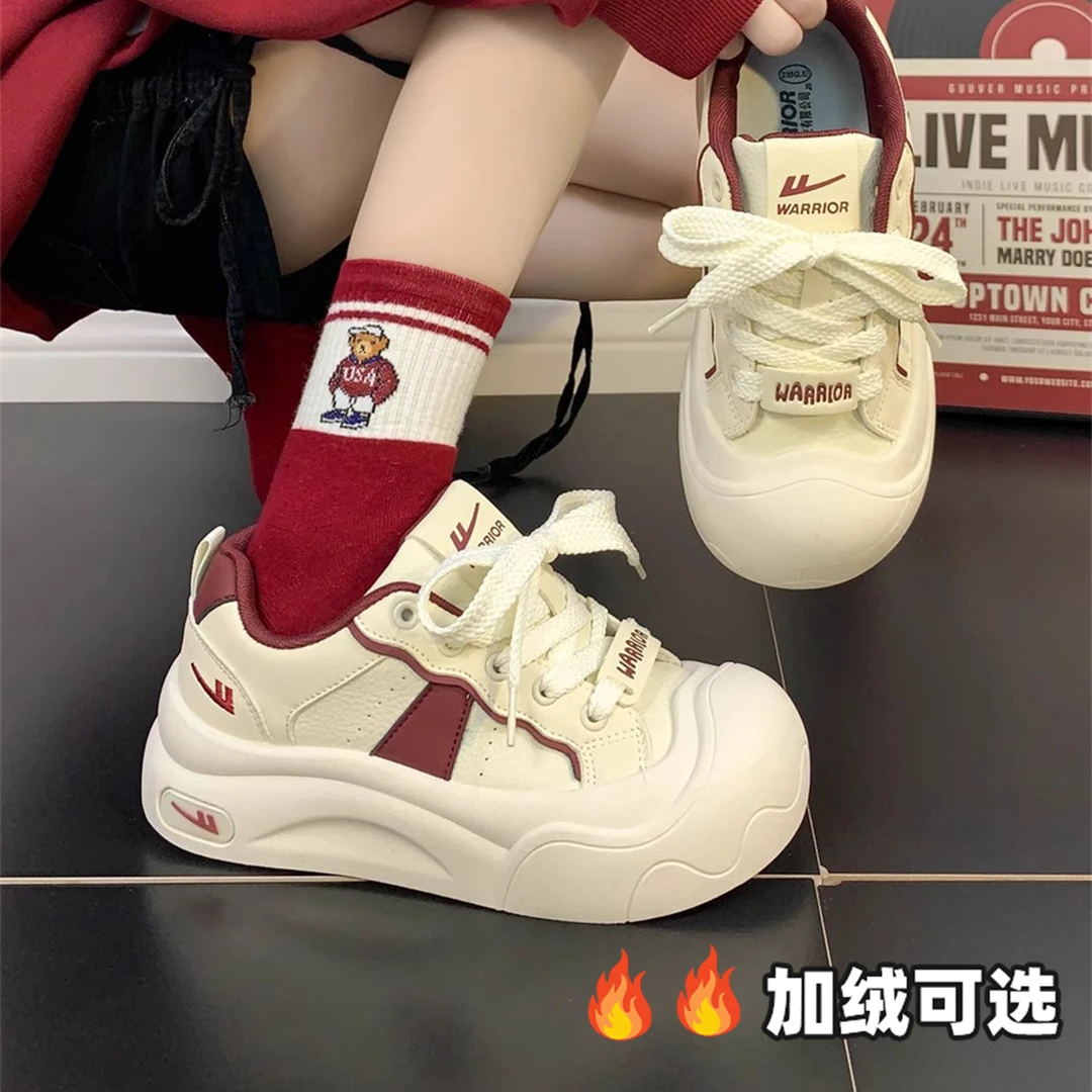 回力小白鞋女生2025新款秋季百搭鞋子ins潮小众原创厚底保暖板鞋