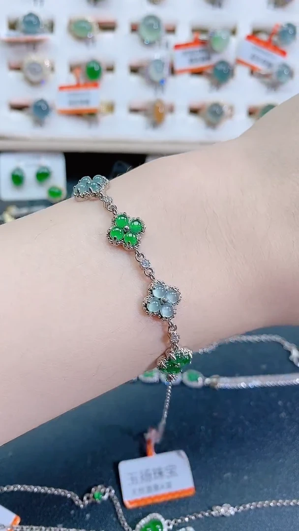 银S925镶嵌手链翡翠天然翡翠