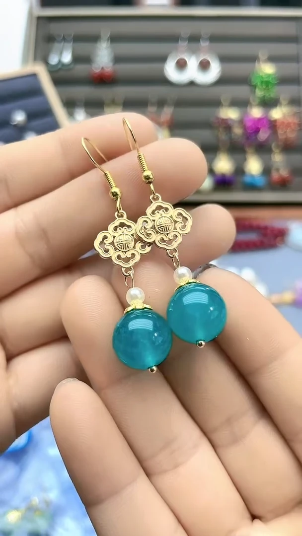 【闪购商品】查罗石耳饰14K金镶嵌107000