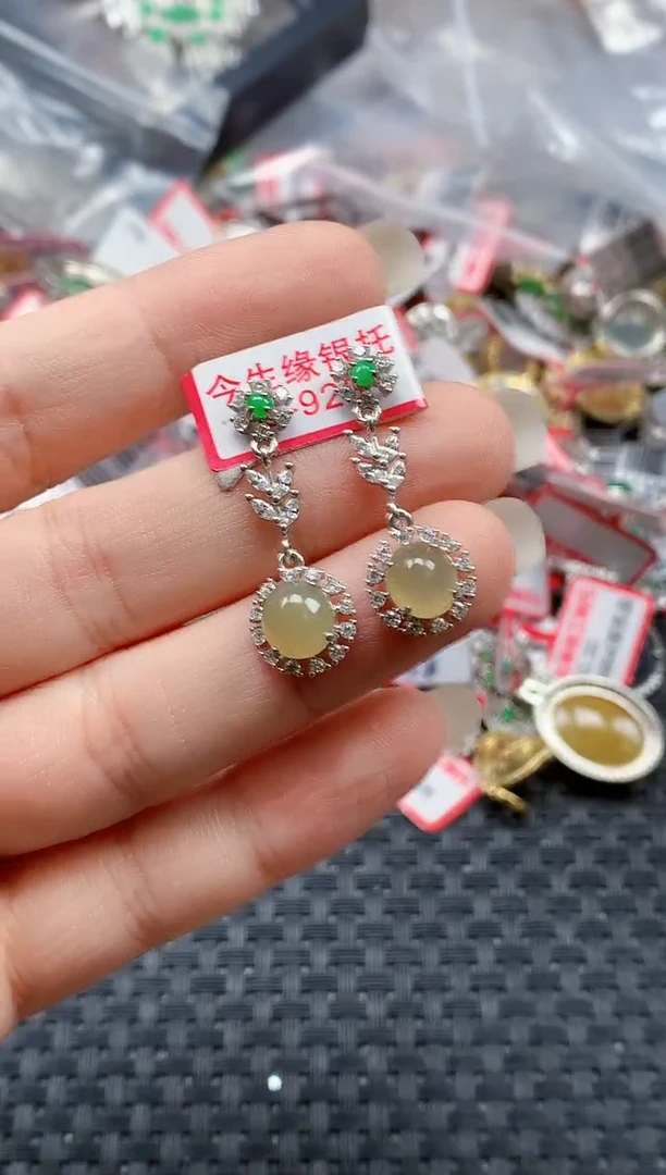 银S925镶嵌戒指翡翠天然A货缅甸翡翠