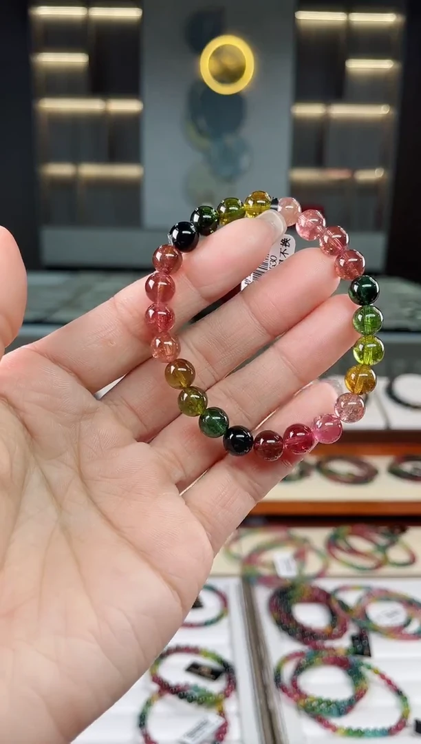 未镶嵌老矿碧玺彩虹单圈手串7mm+碧玺（多样性发一条）T