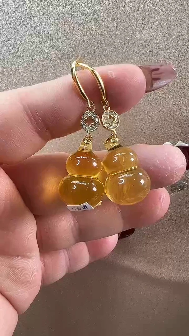 【闪购商品】琥珀耳饰银S925镶嵌耳环