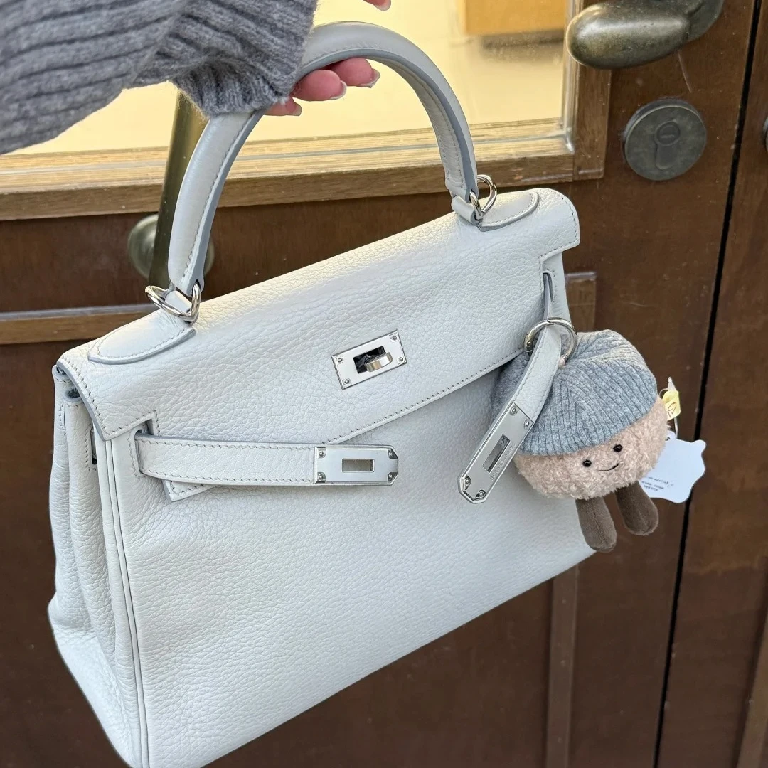 95新 Hermes/爱马仕 【双双】Kelly 28 80珍珠灰 Togo皮 框Q 银扣