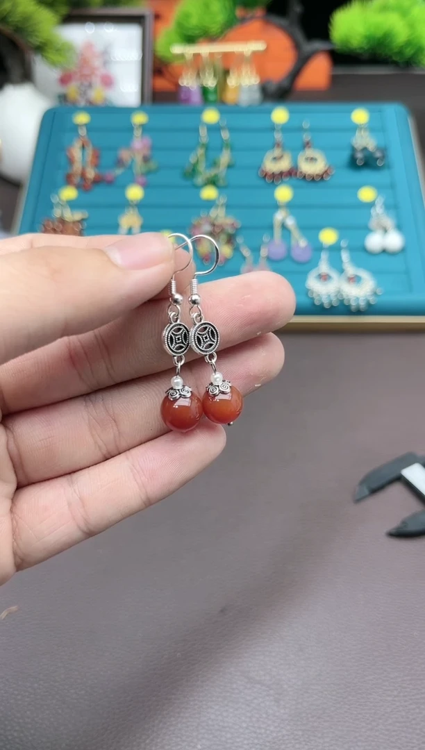 【闪购商品】南红玛瑙耳饰银S925镶嵌706000