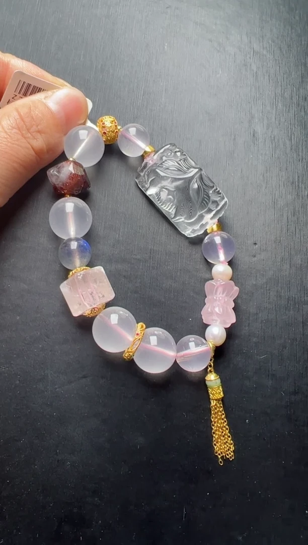 【闪购商品】水晶单圈未镶嵌粉水晶凤九设计款手串 Z20231