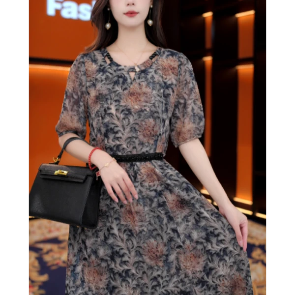 LYQ251078有腰带大口袋夏季新款时尚显瘦气质中长款连衣裙