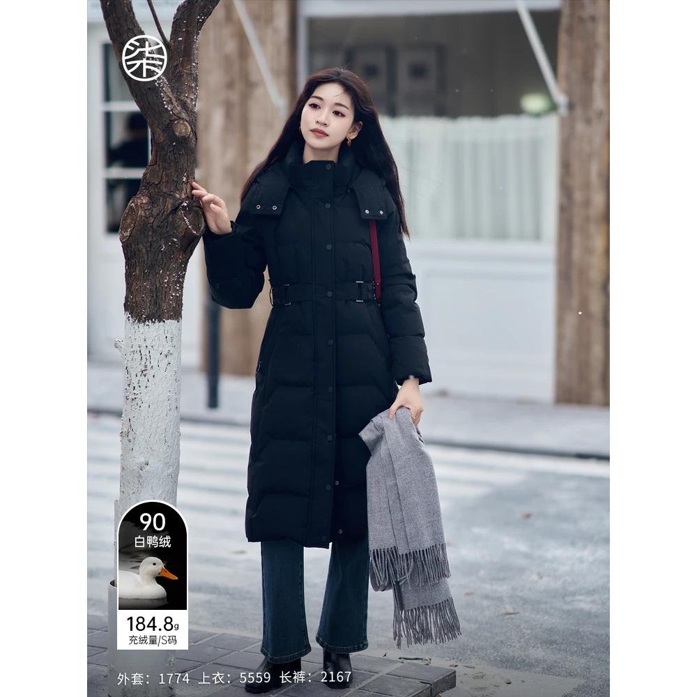 小蛮腰1774柒量一裁小个子黑色长款羽绒服女轻暖合一气质外套冬季