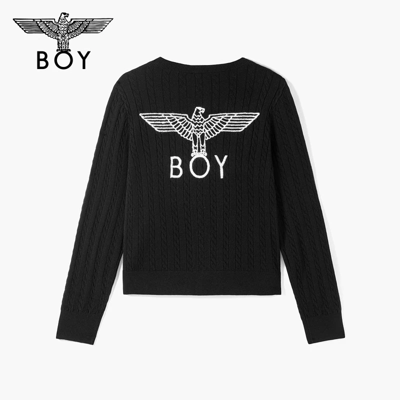 BOYLONDON25新款秋冬潮流圆领长袖时尚百搭针织毛衣开衫W64907