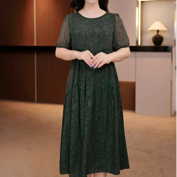 夏季新款大码女装遮肉显瘦抗皱吸汗收腰连衣裙【D1】SXE-25-3132