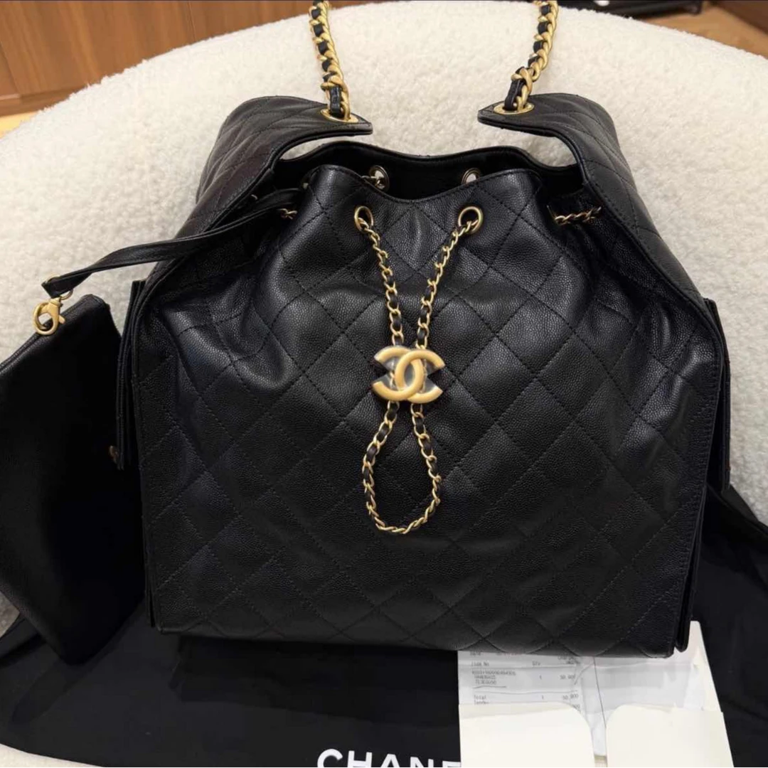 99新 Chanel/香奈儿 小花6欢 25BAG单肩包中号荔枝皮芯片开 金扣