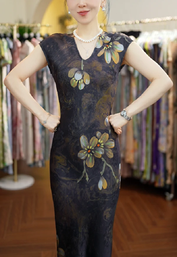 炸姐婕拉-G463琉金墨池 夏季新款短袖法式连衣裙禁机洗ZCF