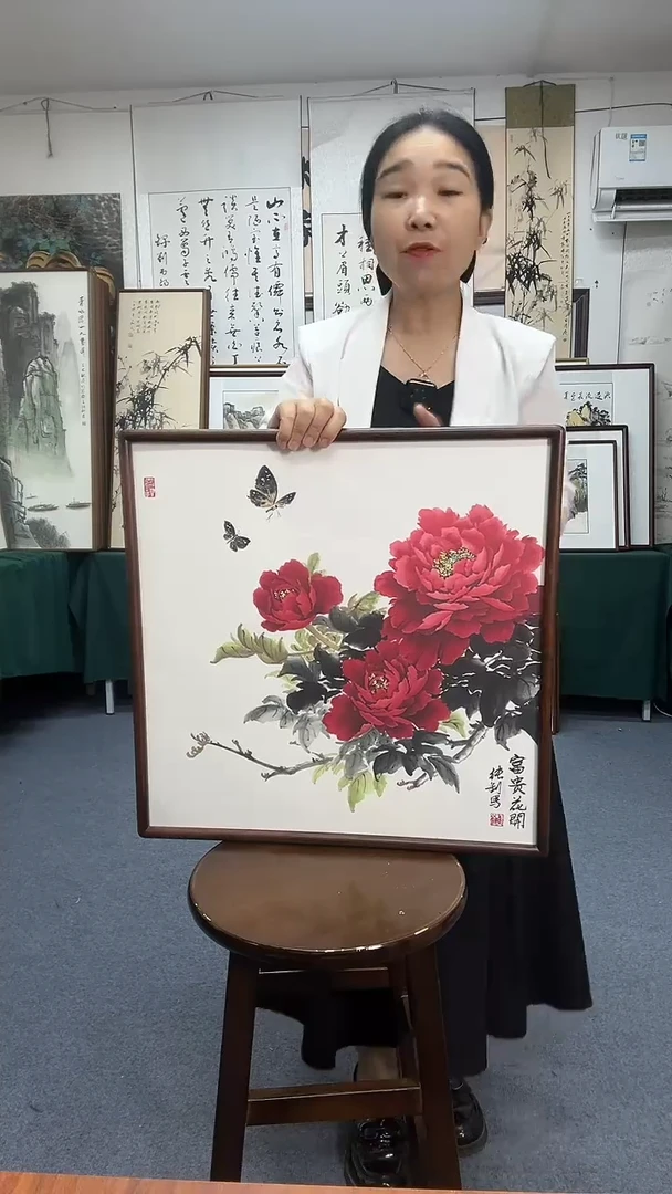 国画52*52实木画框京东包邮手绘