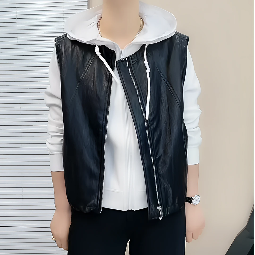 新款春装皮衣马夹春秋时尚设计师皮马甲百搭休闲潮流皮坎肩背心