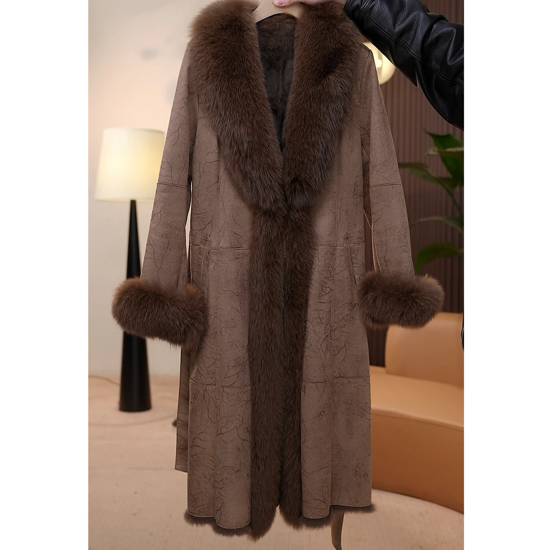 【茅茅专属】2188狐狸毛领兔皮毛长款皮草外套