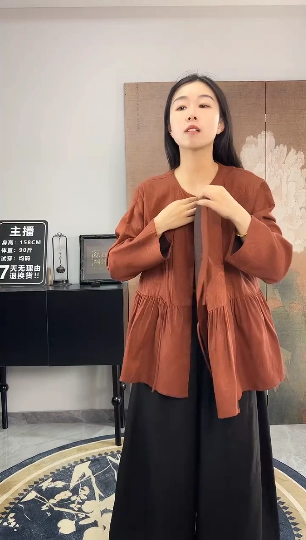 100桑蚕丝砖红娃娃衫