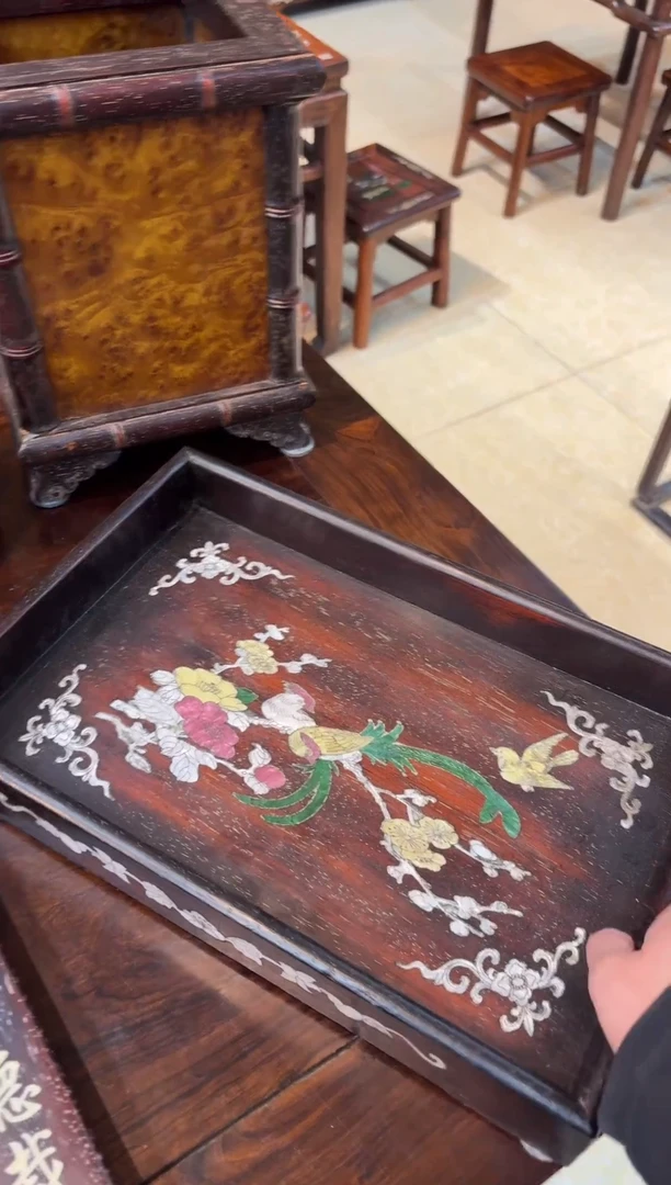 木紫檀螺钿工艺茶盘