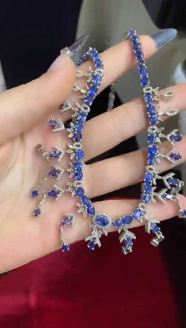 银S925镶嵌项链定制蓝宝石楚楚珠宝中古甄选不退换