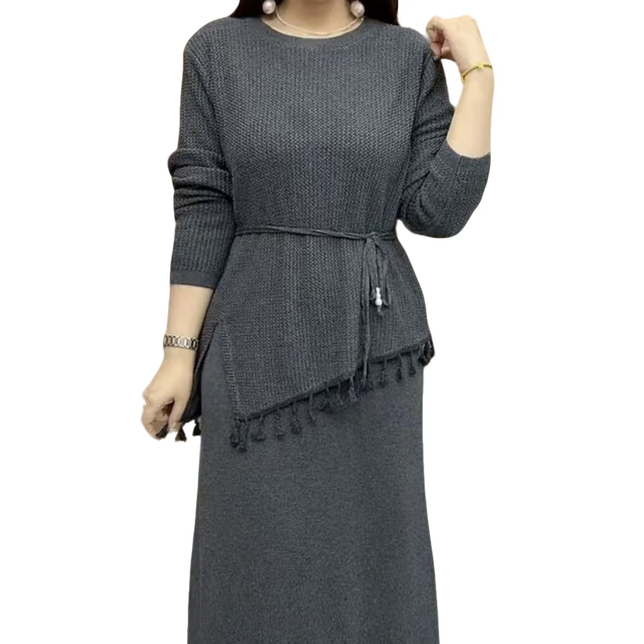 时尚套装秋冬针织打底衫长袖时尚洋气套装裙子