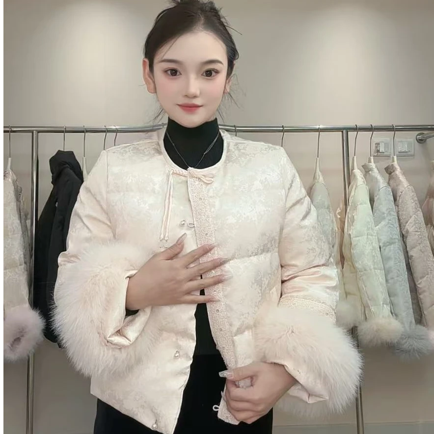 【袖口可拆卸】新中式国风重工钉珠提花盘扣石墨烯棉服轻奢显瘦外套