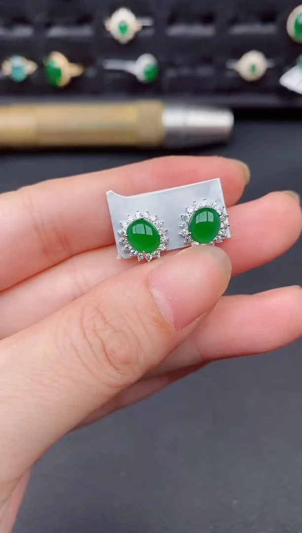 银S925镶嵌翡翠耳饰天然a货翡翠423