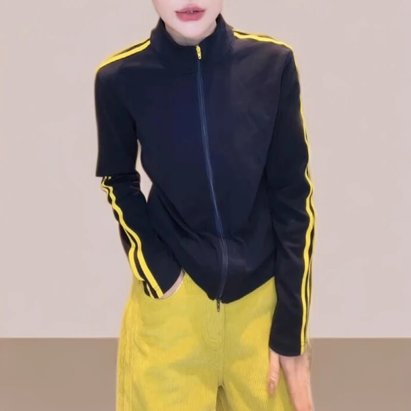 藏青色短款开衫卫衣女士2025春秋季新款大码胖mm显瘦休闲百搭上衣