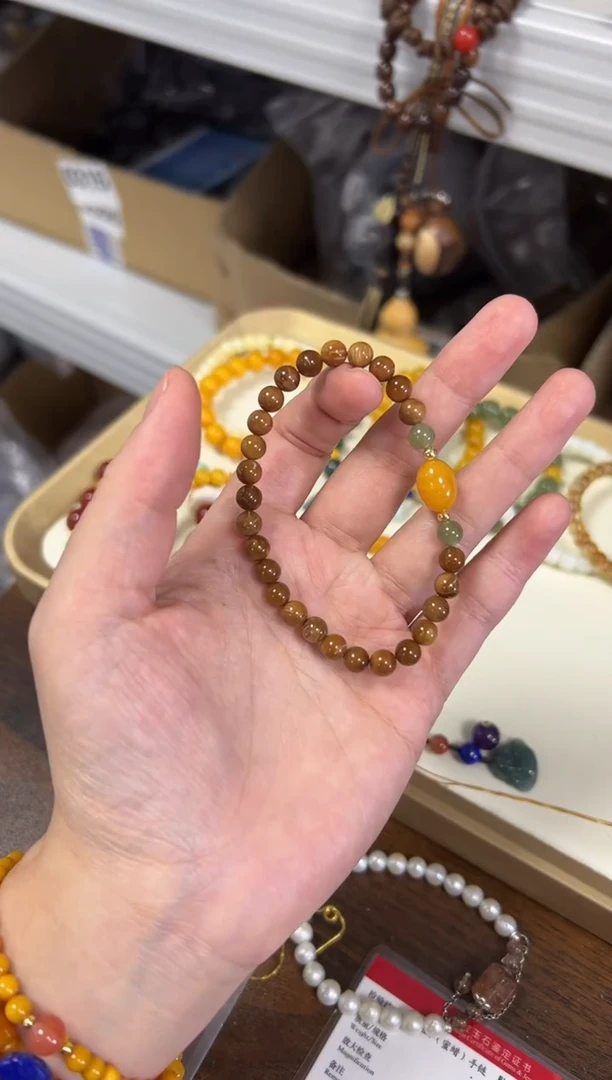 未镶嵌菩提手串库克蜜蜡枣珠和田款手链[1652]