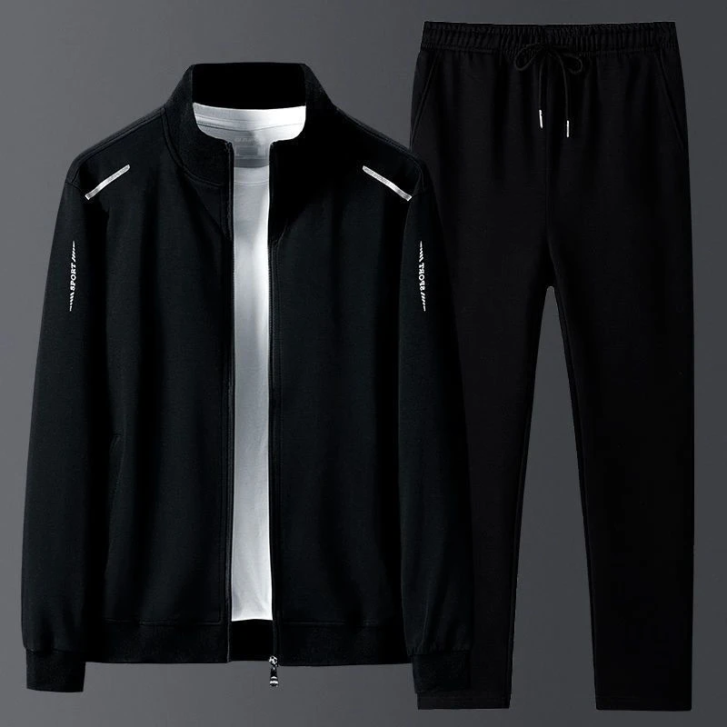 春秋运动欧洲站休闲男装帅气轻奢时尚百搭商务立领男长裤套装潮流