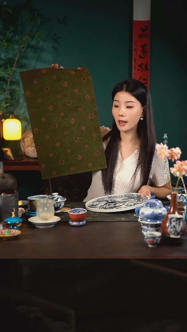 56*35陶瓷周边慢蓝茶席绿宝相